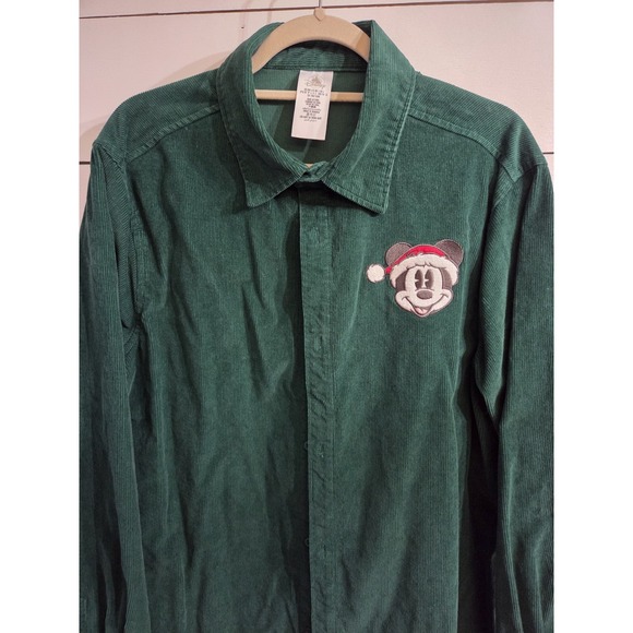 Disney Parks Green Corduroy Mickey Mouse Christmas Jacket Large Organic Cotton - Picture 2 of 13
